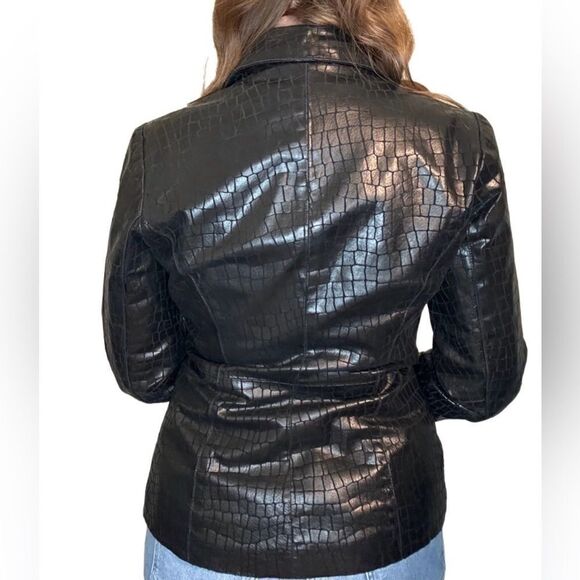 Vintage 100% Embossed Croc Leather 3 Button Front Jacket - Picture 7 of 11